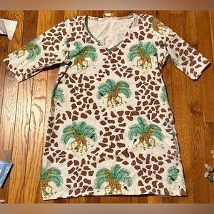 GovanGo Giraffe Print Tunic Dress V-Neck 3/4 Sleeve Safari Animal Pattern M L